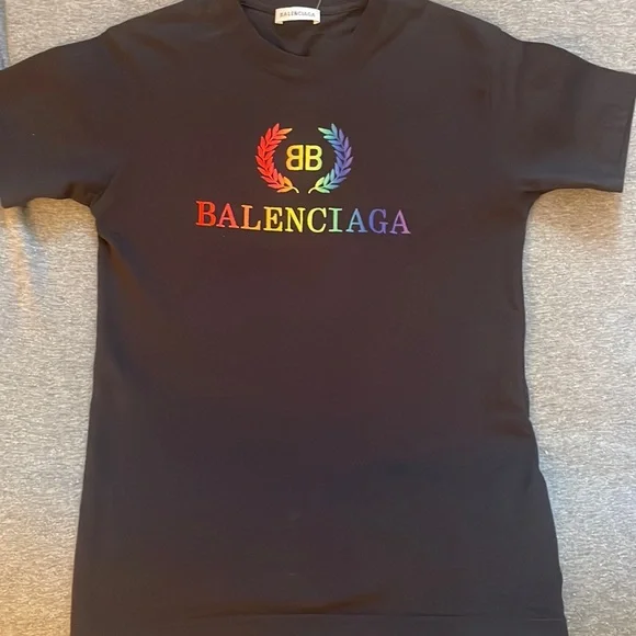 Womens black balenciaga rainbow logo shirt XS (New) - Picture 1 of 3